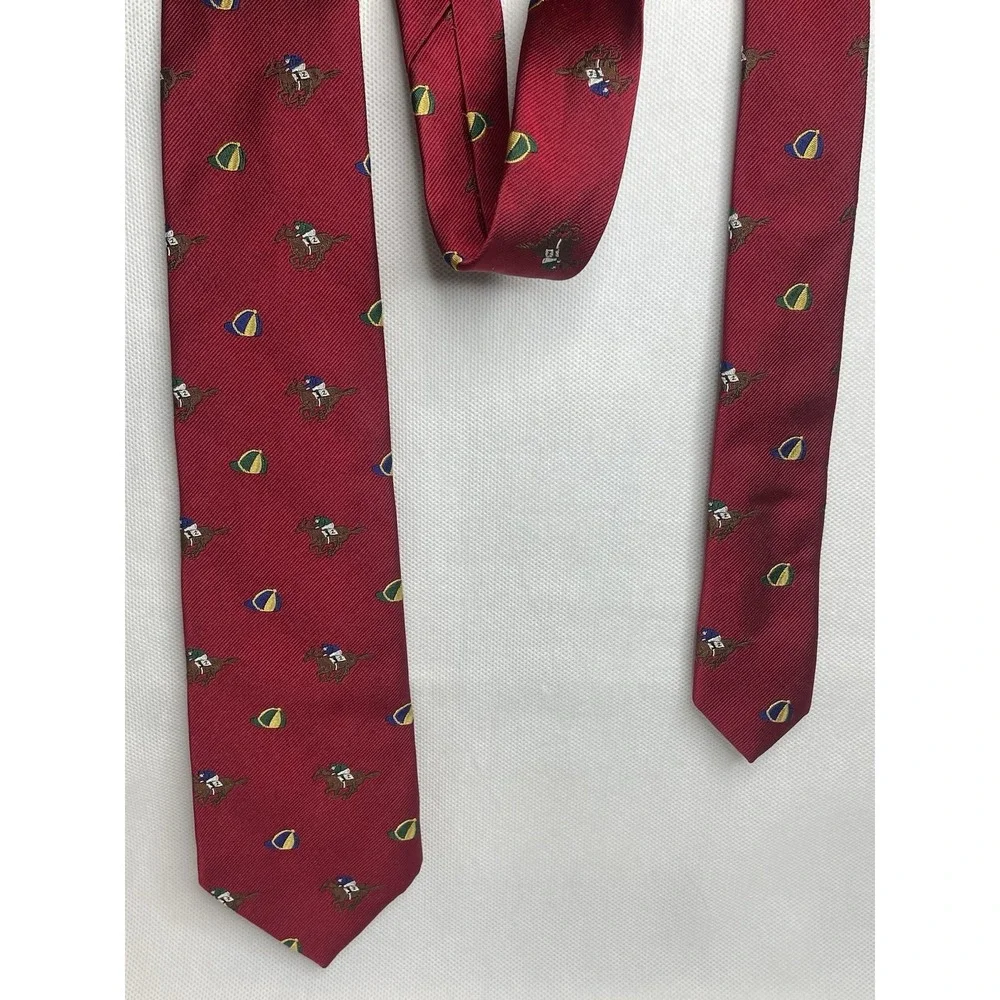 VTG Polo Ralph Lauren Jockey Tie Horse Equestrian Red Seta Silk Italian Necktie